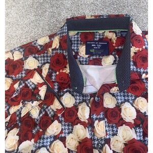 Society of Threads shirt Mens XXL Red Dress Slim Cuff Casual Floral Roses Work